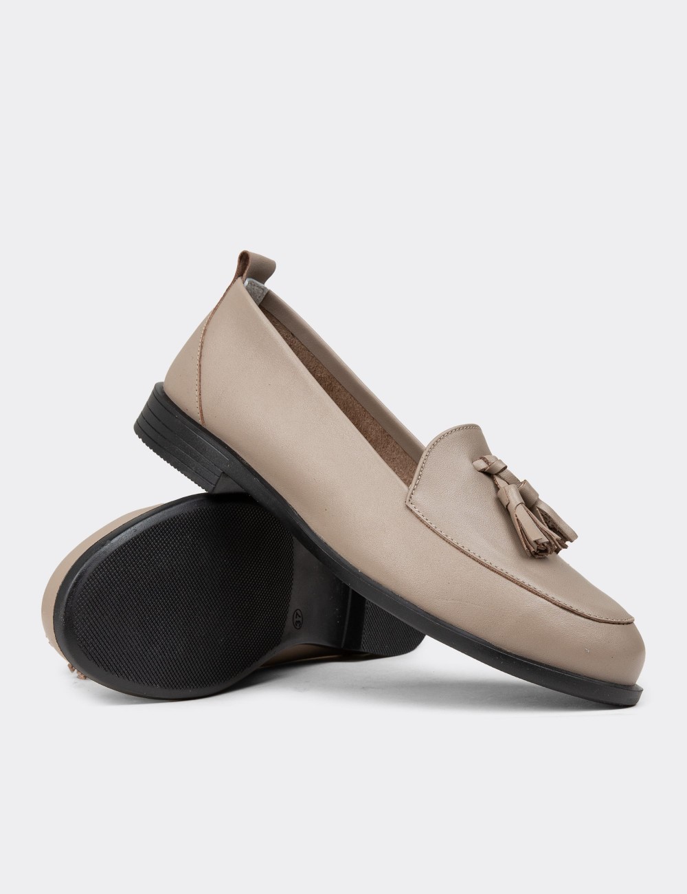 Women's Beige Leather Slip-On Shoes - R2504ZBEJC01