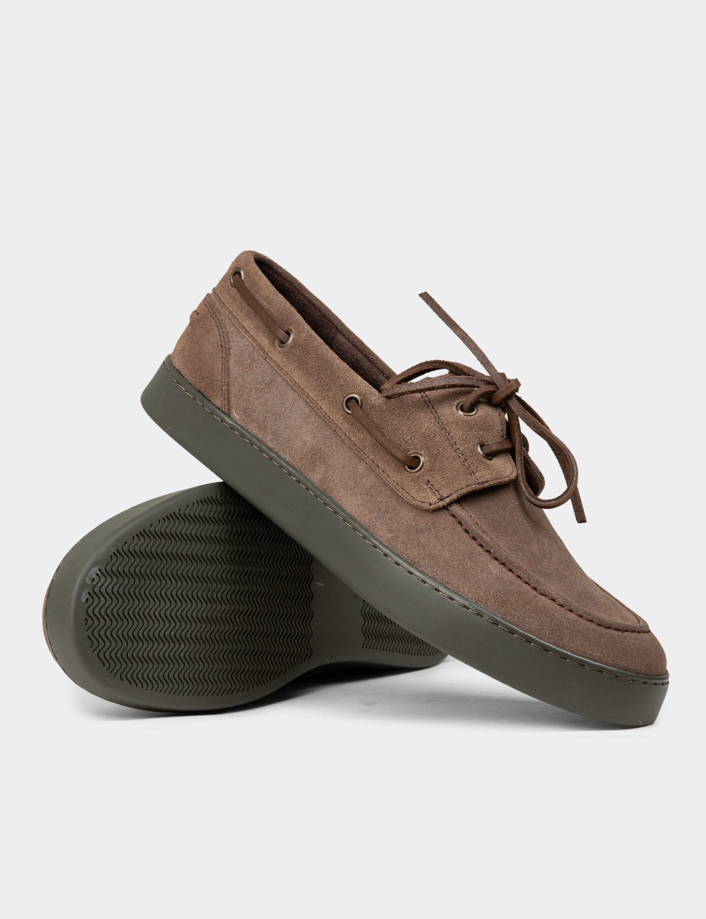 Men's Sandstone Suede Leather Boat Shoes - 01952MVZNC05