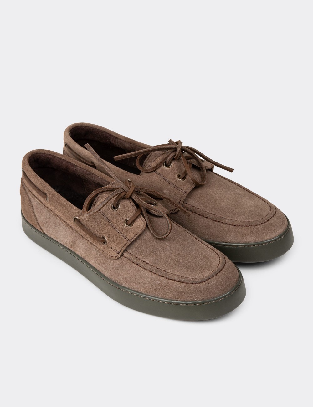 Men's Sandstone Suede Leather Boat Shoes - 01952MVZNC05