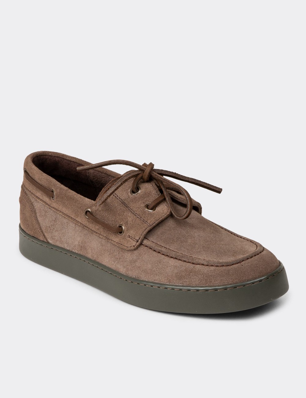 Men's Sandstone Suede Leather Boat Shoes - 01952MVZNC05