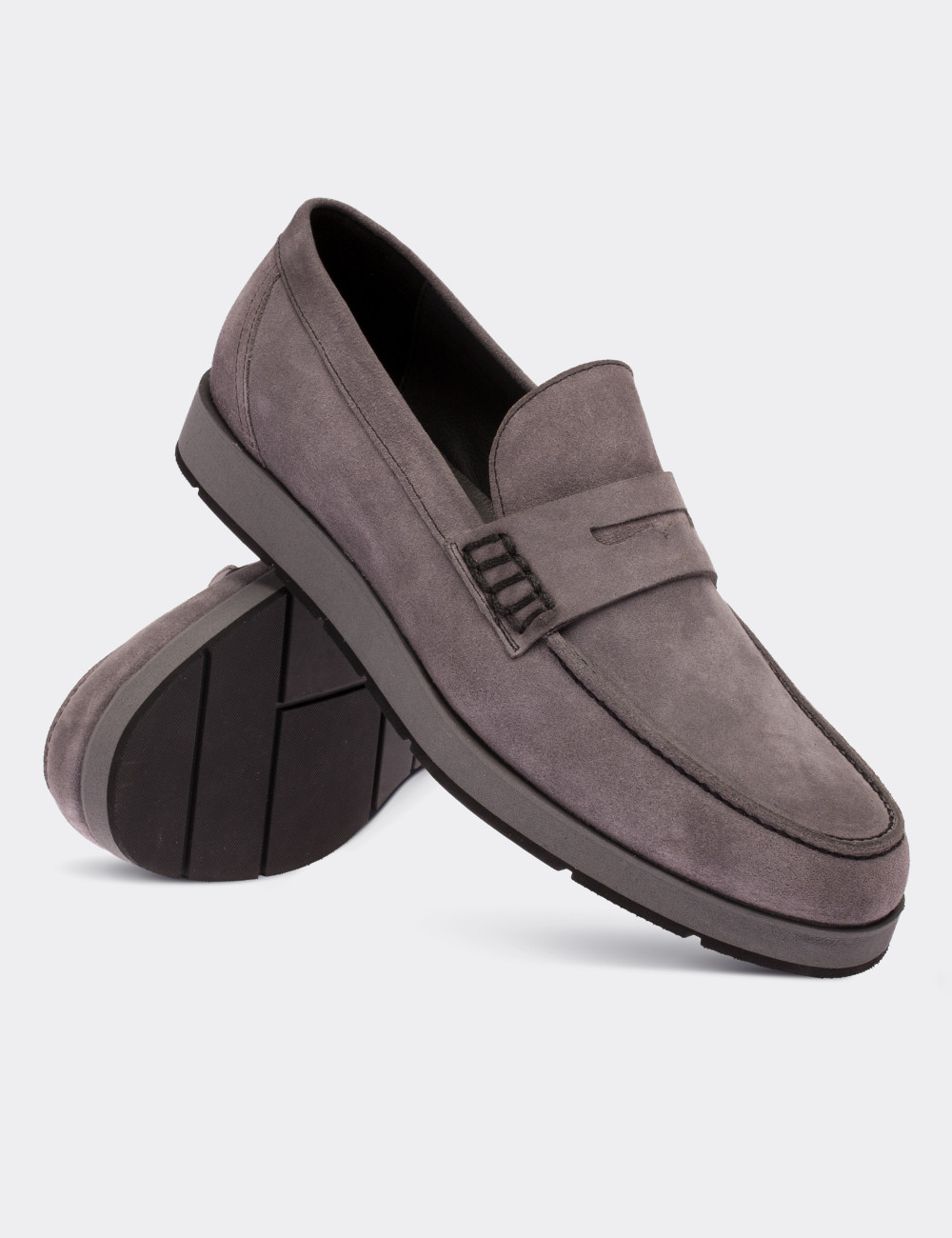 Gray Suede Leather Loafers - 01538MGRIE01