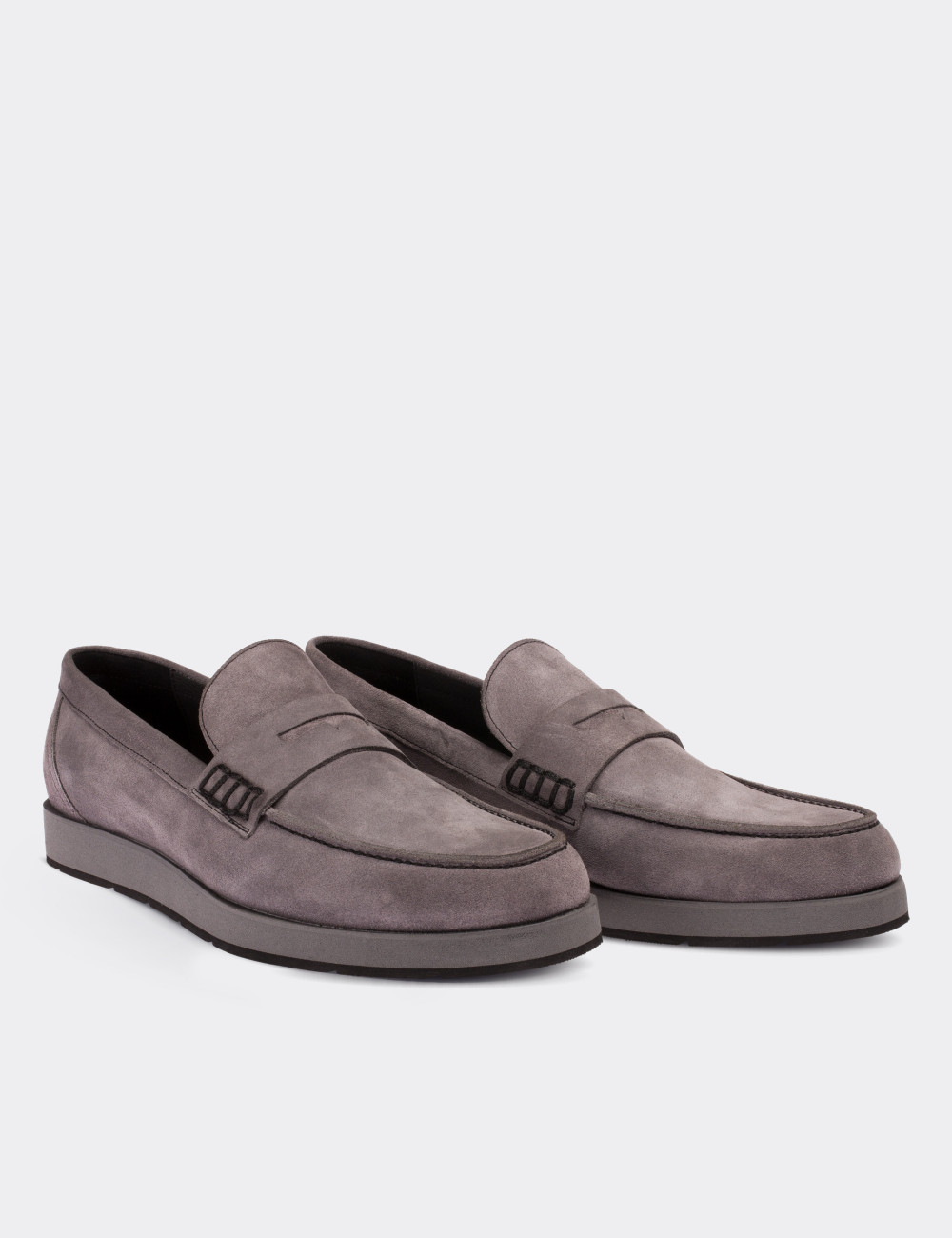 Gray Suede Leather Loafers - 01538MGRIE01