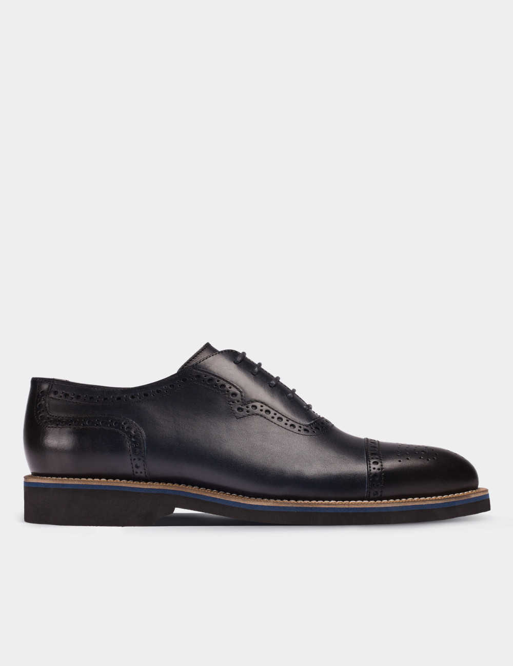 Navy Calfskin Leather Lace-up Shoes - Deery