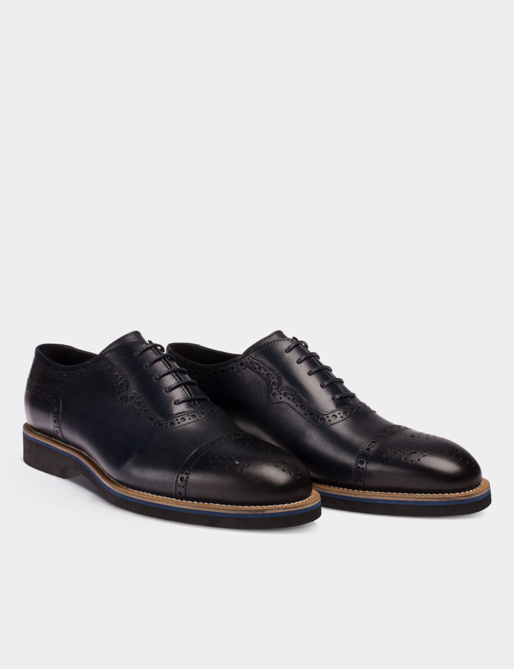 Navy  Leather Lace-up Shoes - 01677MLCVE01