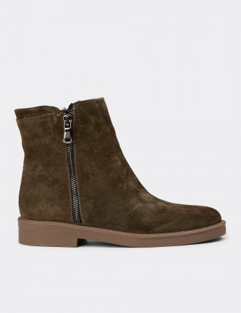 Women's Green Suede Leather Boots