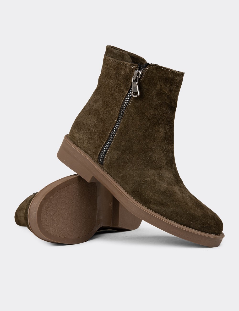 Women's Green Suede Leather Boots - Z1584ZHAKC01