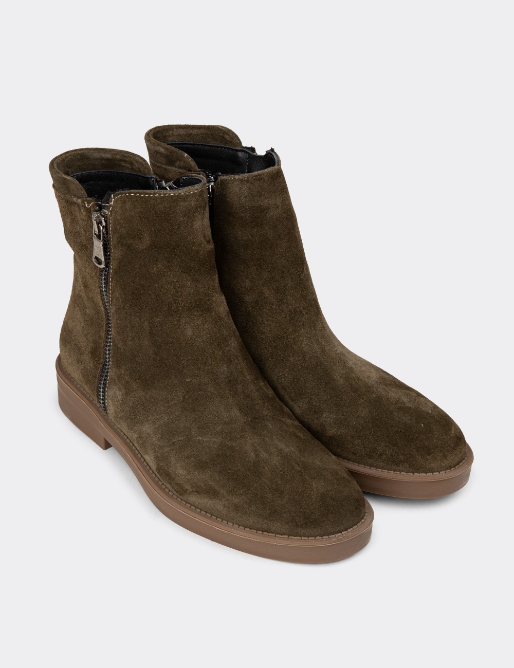 Women's Green Suede Leather Boots - Z1584ZHAKC01