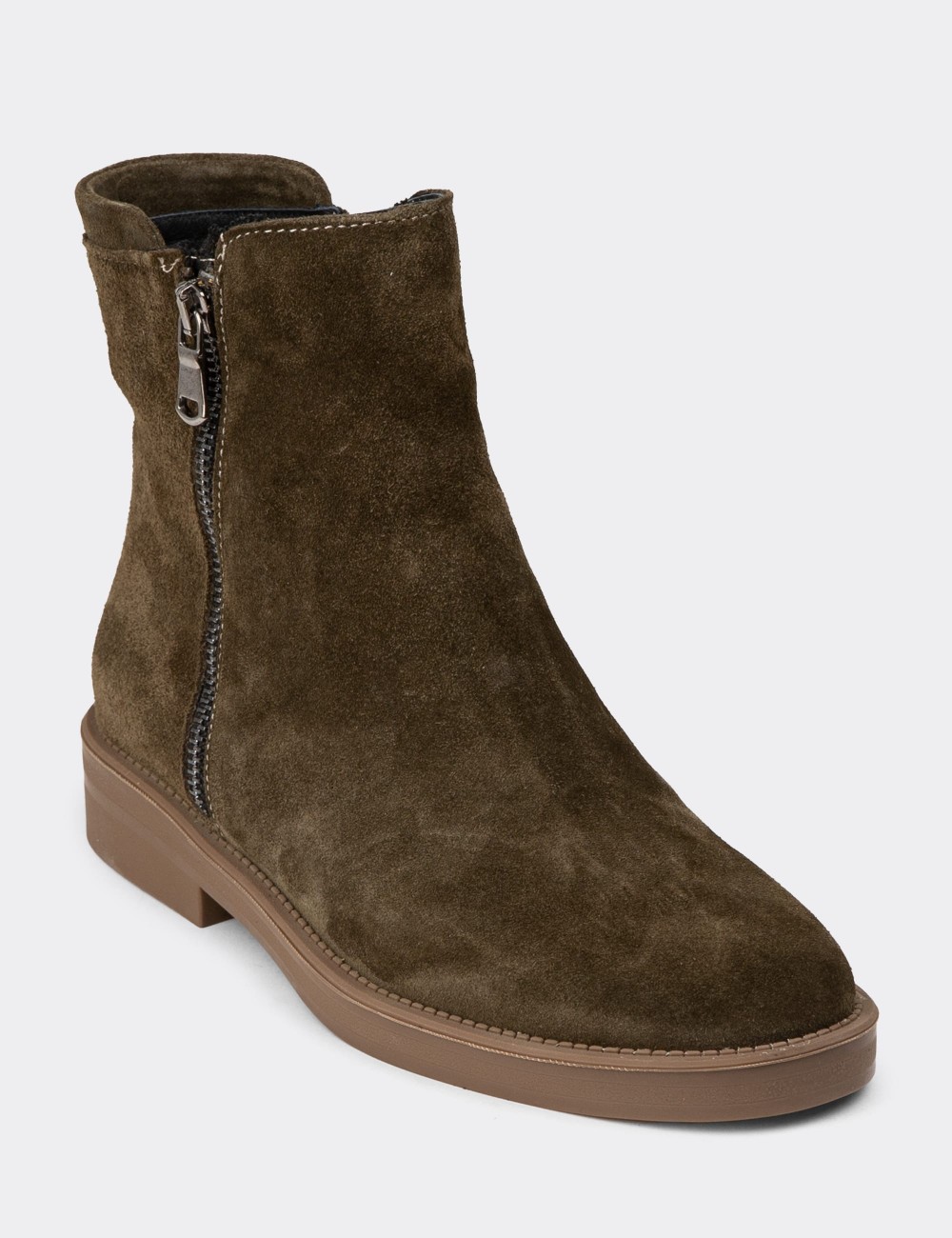 Women's Green Suede Leather Boots - Z1584ZHAKC01
