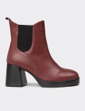Women's Burgundy Leather Ankle Boots