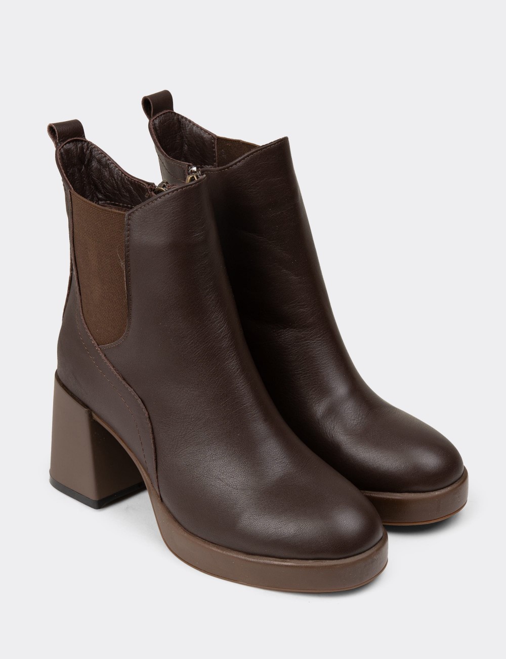 Women's Brown Leather Ankle Boots - A2835ZKHVC01