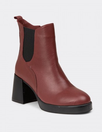 Women's Burgundy Leather Ankle Boots