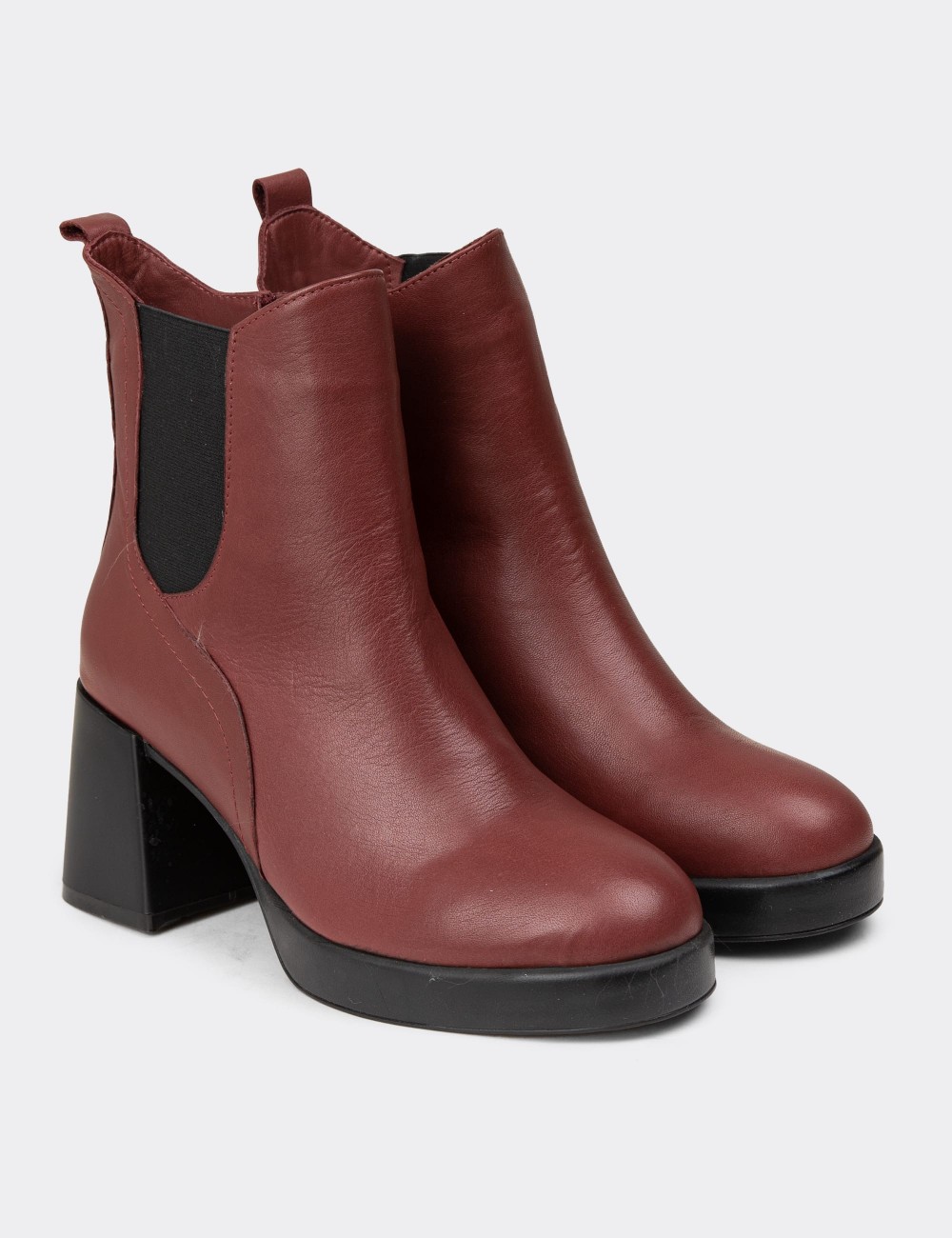 Women's Burgundy Leather Ankle Boots - A2835ZBRDC01