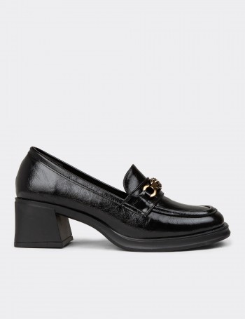 Women's Black Glossy Leather Heels