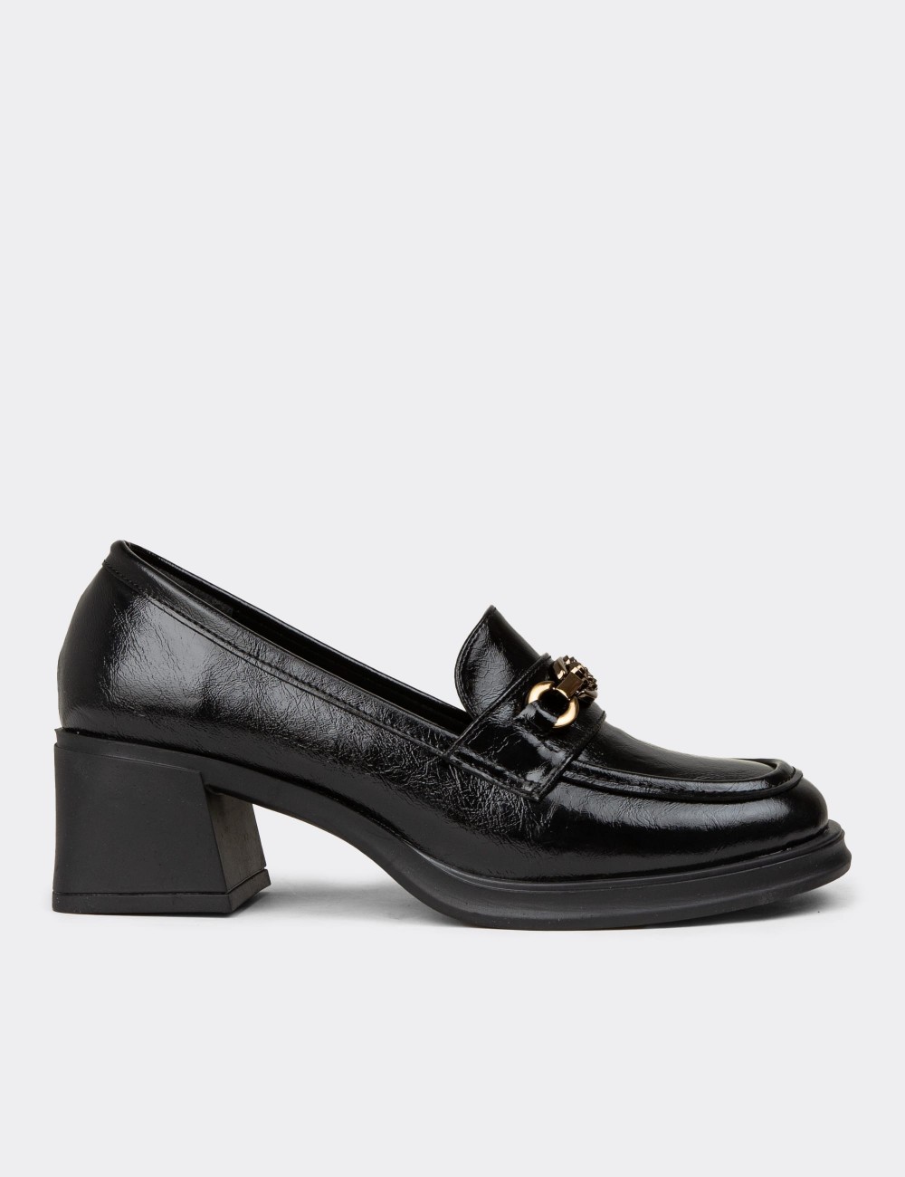 Women's Black Glossy Leather Heels - K1464ZSYHC01