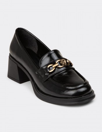 Women's Black Glossy Leather Heels