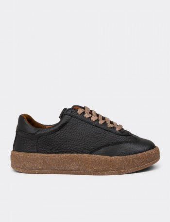Women's Black Leather Sneakers