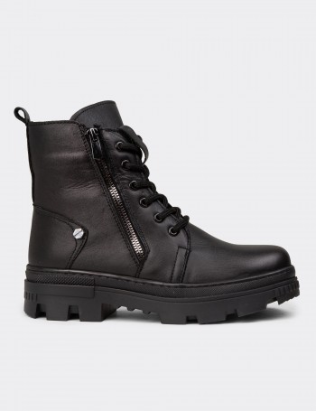 Women's Black Leather Postal Boots