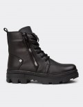 Women's Black Leather Postal Boots