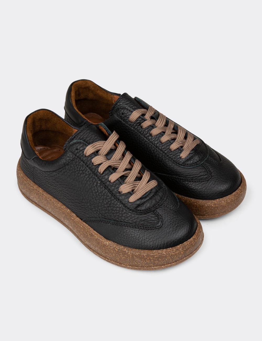 Women's Black Leather Sneakers - SE620ZSYHC01