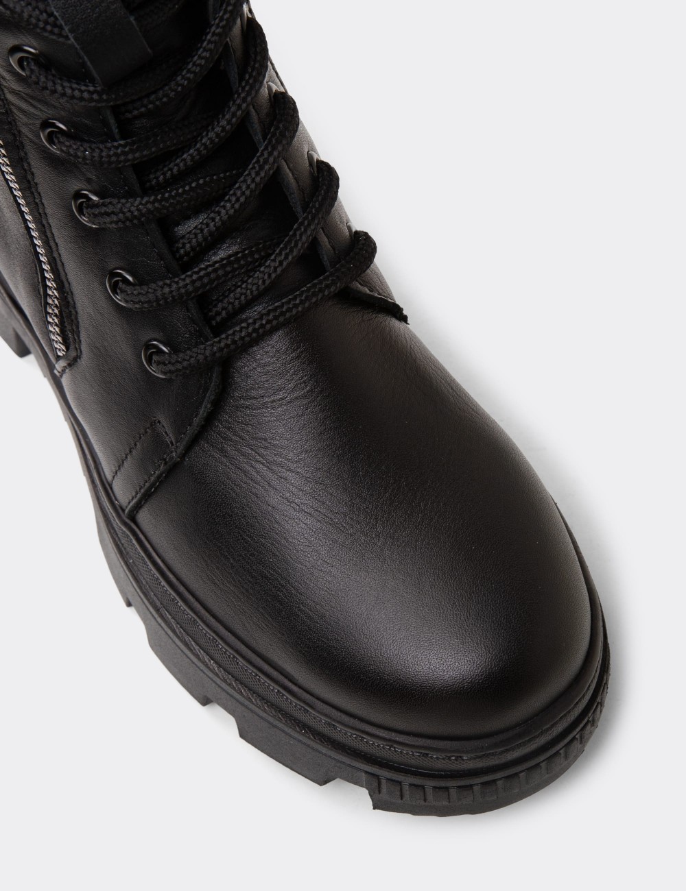 Women's Black Leather Postal Boots - S1002ZSYHE01