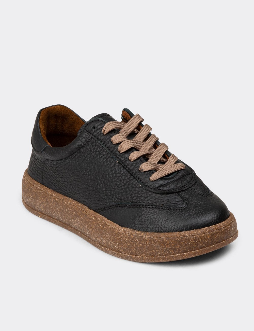 Women's Black Leather Sneakers - SE620ZSYHC01