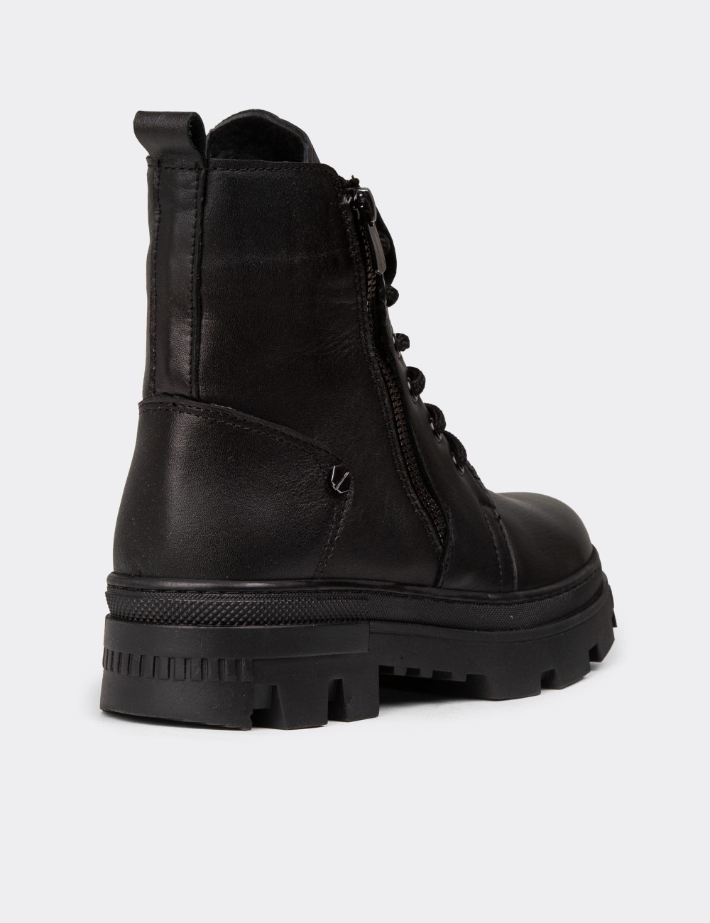 Women's Black Leather Postal Boots - S1002ZSYHE01