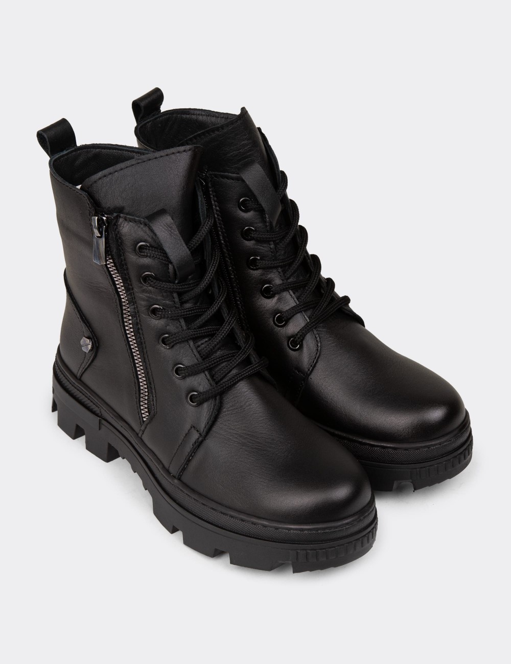 Women's Black Leather Postal Boots - S1002ZSYHE01