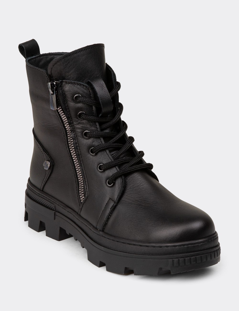 Women's Black Leather Postal Boots - S1002ZSYHE01
