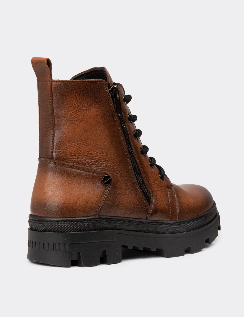 Women's Tan Leather Postal Boots - S1002ZTBAE01