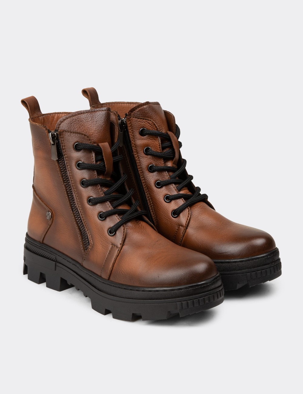 Women's Tan Leather Postal Boots - S1002ZTBAE01