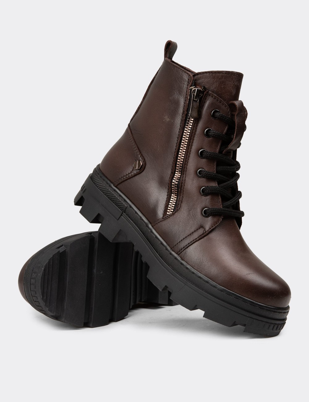 Women's Brown Leather Postal Boots - S1002ZKHVE01