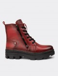 Women's Red Leather Postal Boots