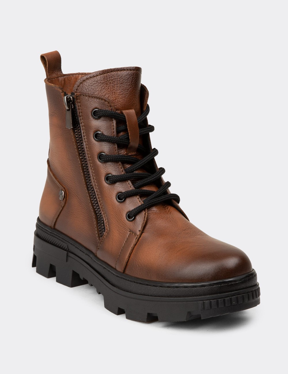 Women's Tan Leather Postal Boots - S1002ZTBAE01
