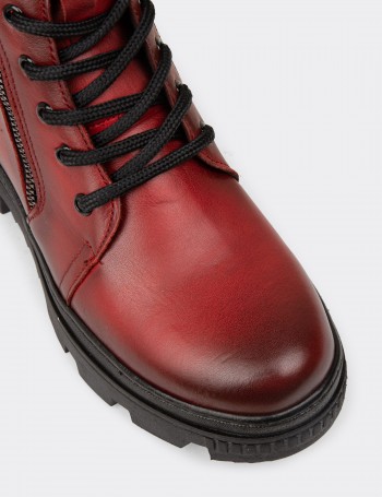 Women's Red Leather Postal Boots