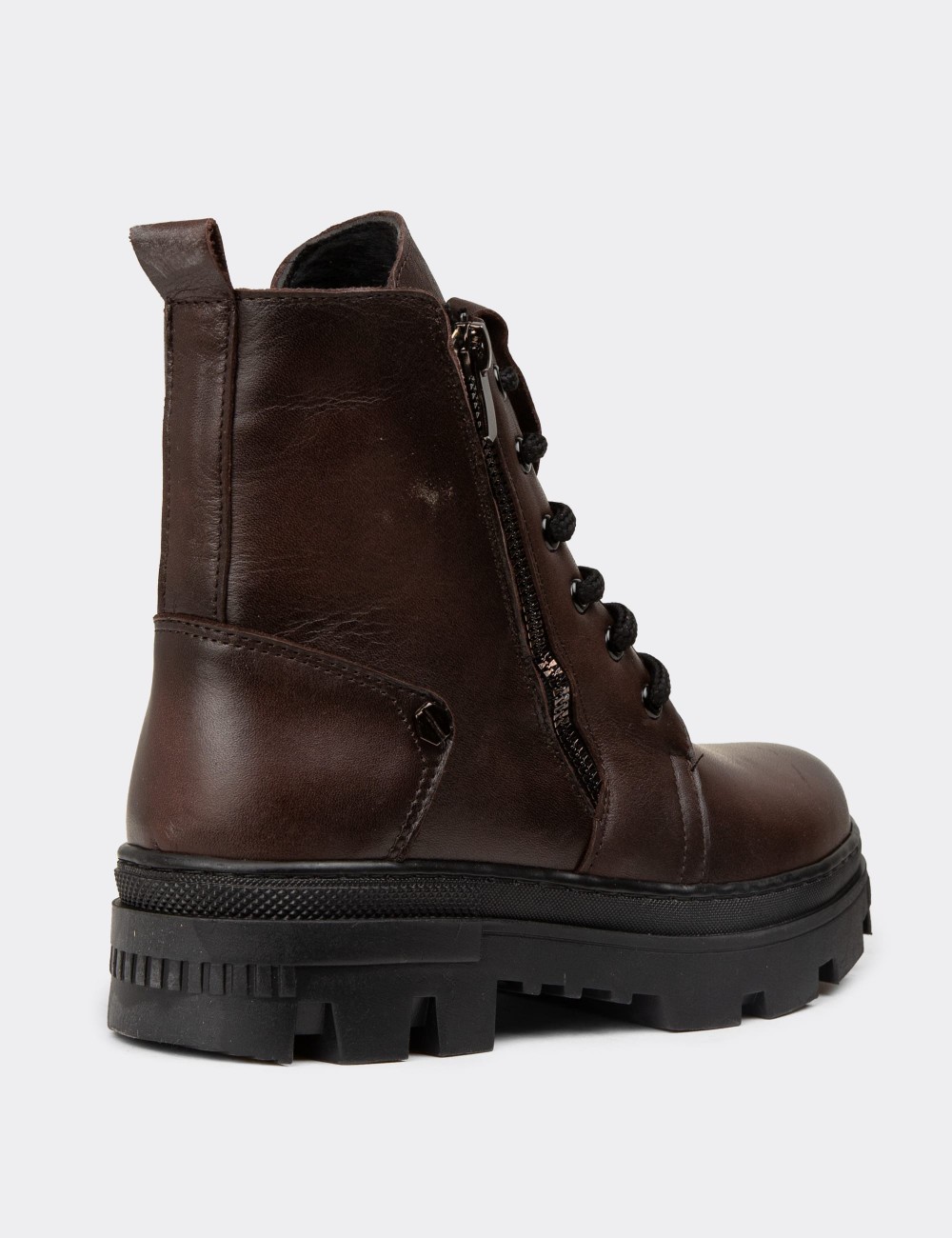 Women's Brown Leather Postal Boots - S1002ZKHVE01