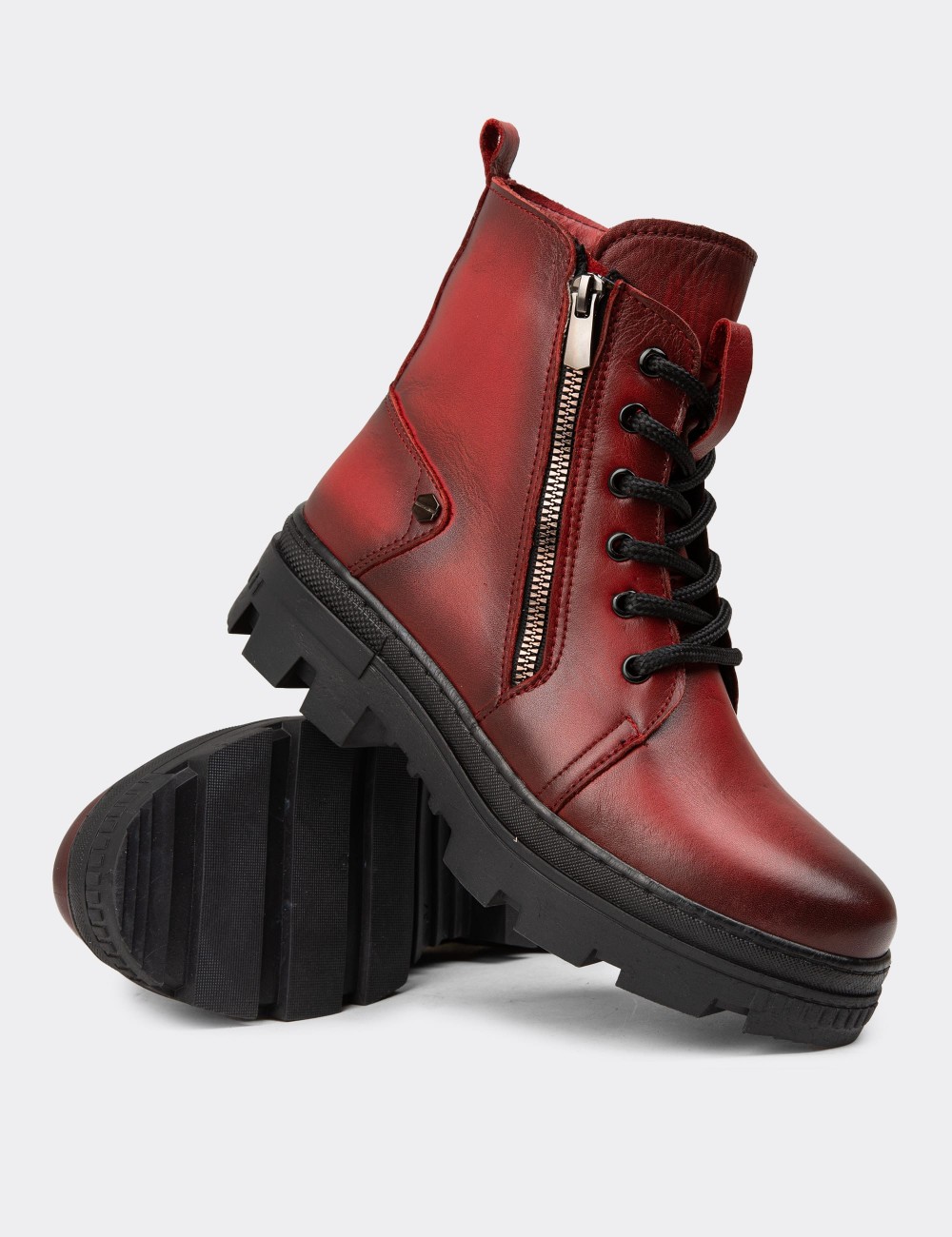 Women's Red Leather Postal Boots - S1002ZKRME01
