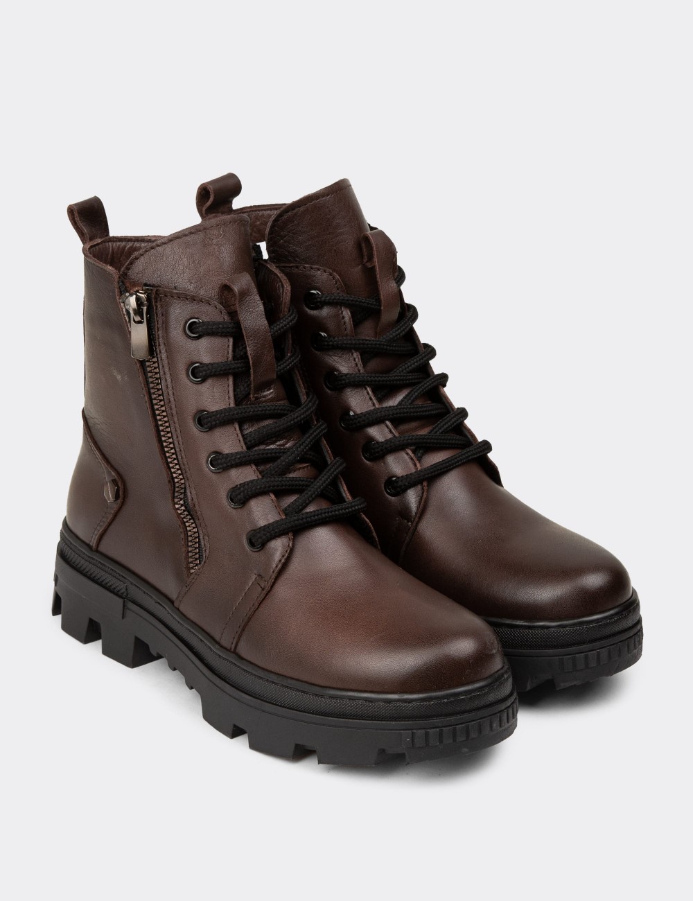 Women's Brown Leather Postal Boots - S1002ZKHVE01