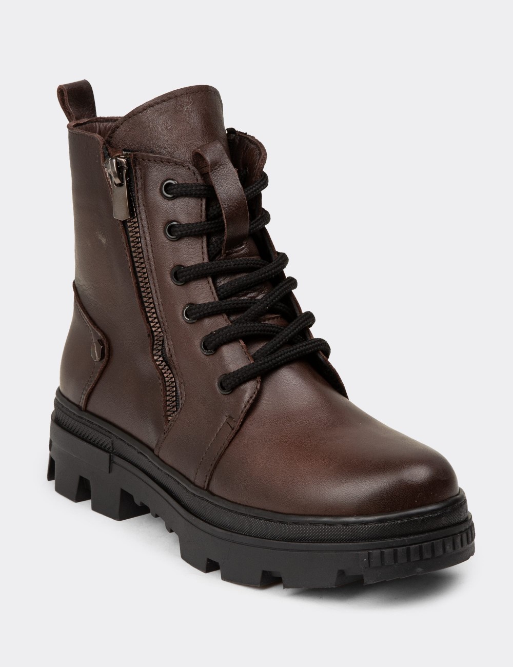 Women's Brown Leather Postal Boots - S1002ZKHVE01