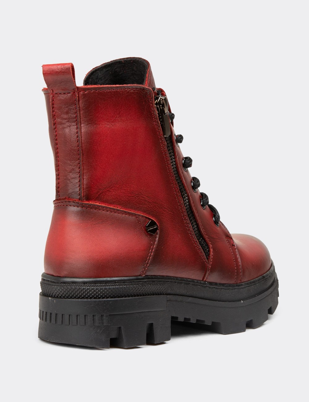 Women's Red Leather Postal Boots - S1002ZKRME01