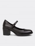 Women's Black Leather Mary Jane Shoe
