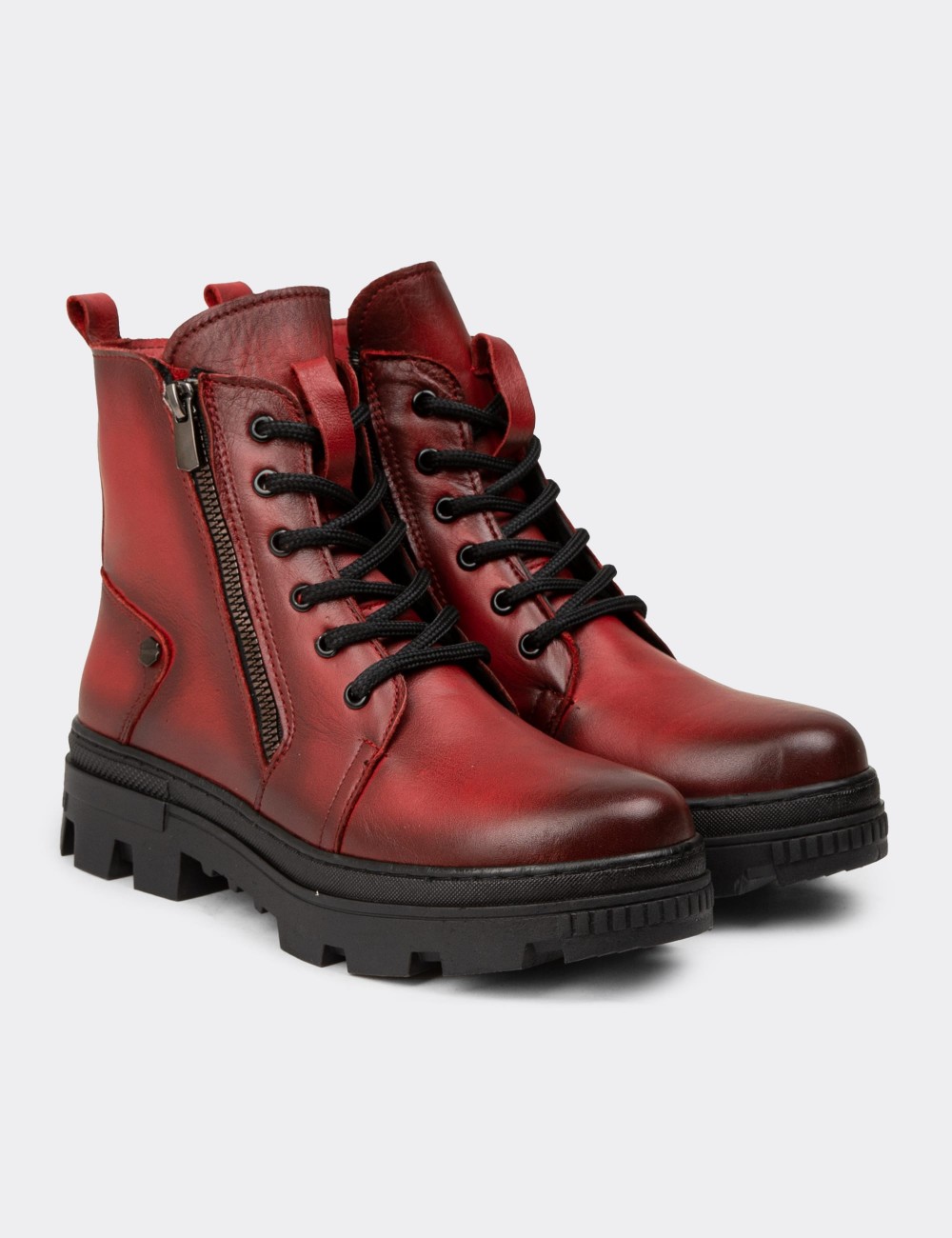 Women's Red Leather Postal Boots - S1002ZKRME01
