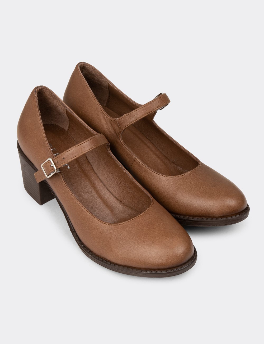 Women's Sandstone Leather Lace-up Mary Jane Footwear - A2972ZVZNC01