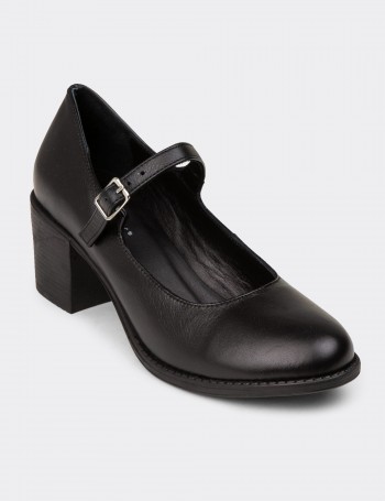 Women's Black Leather Mary Jane Shoe