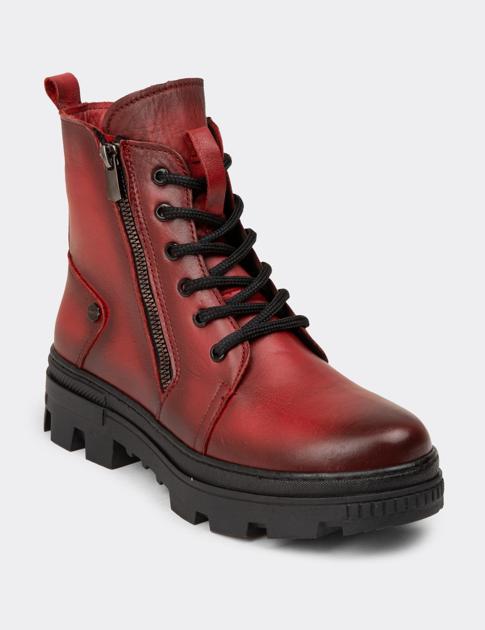 Women's Red Leather Postal Boots - S1002ZKRME01