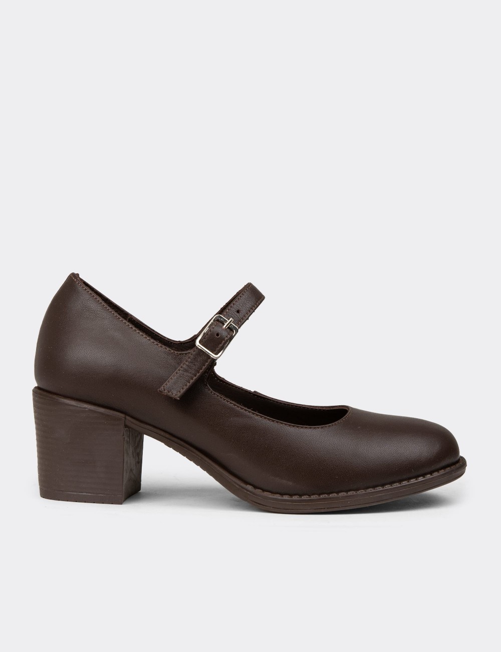 Women's Brown Leather Mary Jane Shoes - A2972ZKHVC01