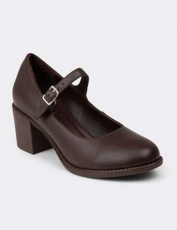 Women's Brown Leather Mary Jane Shoes