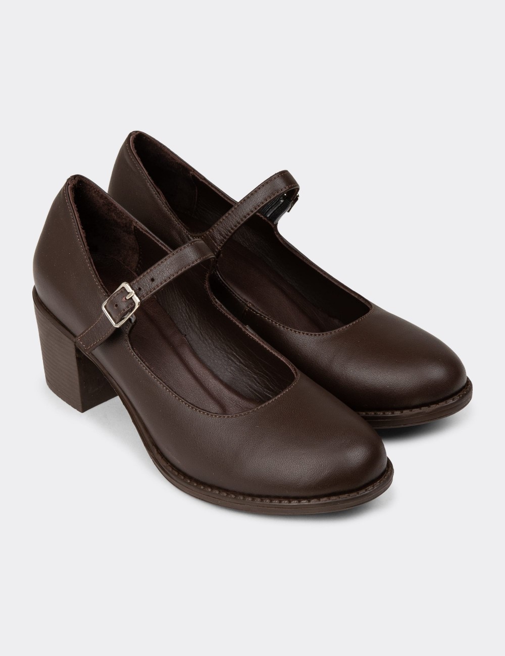 Women's Brown Leather Mary Jane Shoes - A2972ZKHVC01