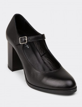 Women's Black Leather Mary Jane Boots