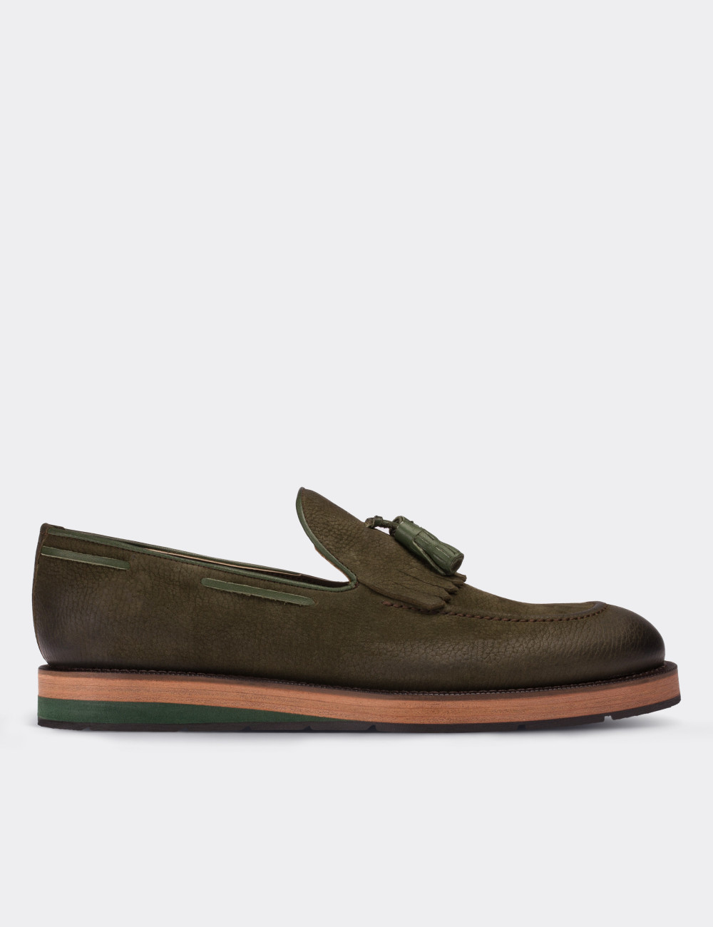Green Nubuck Leather Loafers - 01682MYSLE01