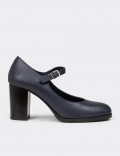 Women's Navy Leather Mary Jane Shoes